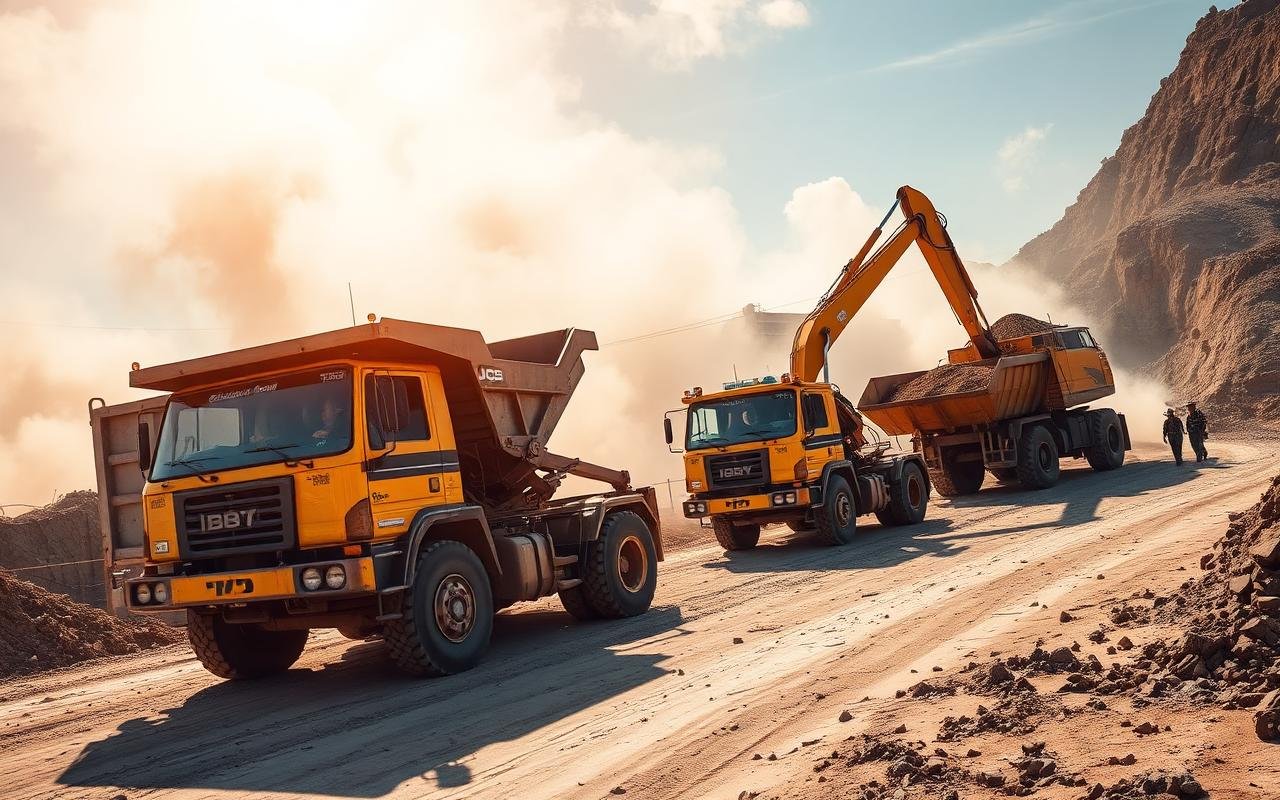 Excavators loading tipper trucks during an earthmoving operation
