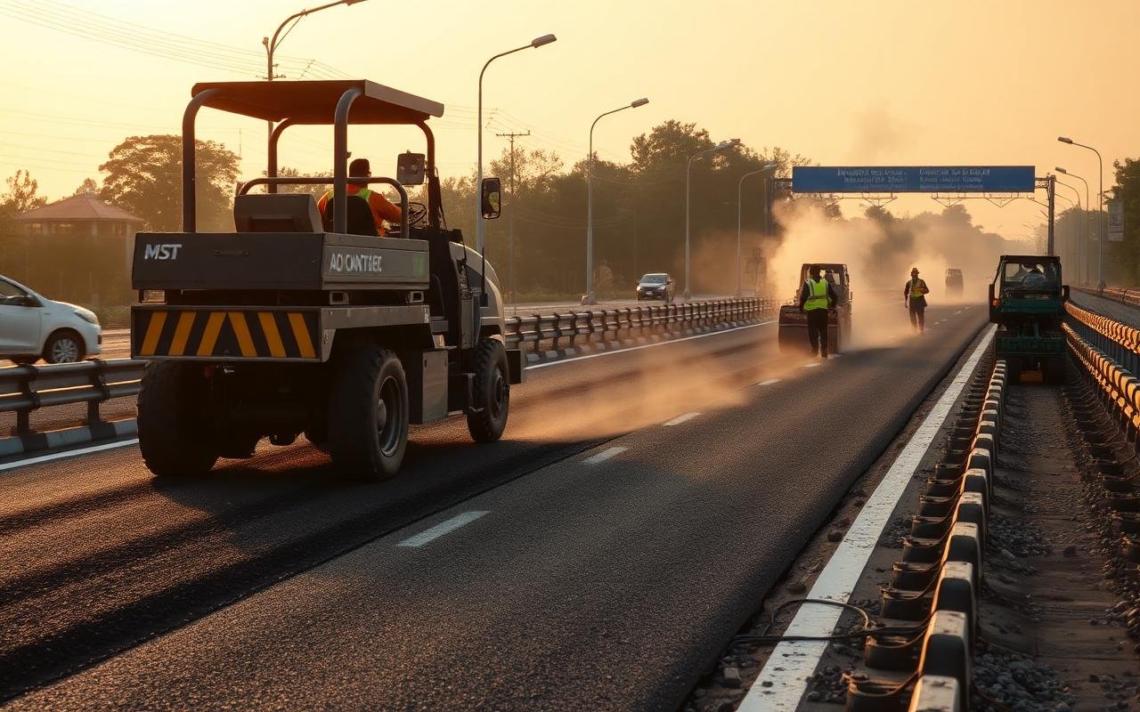 Asphalt paving operation on an Uttar Pradesh highway